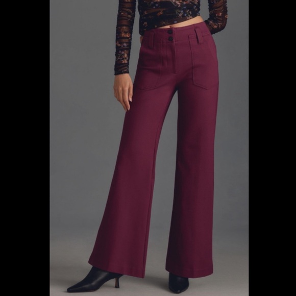 NWT Maeve Anthropologie The Naomi Ponte Wide-Leg Flare Pants Size 14 Plum - Picture 2 of 7